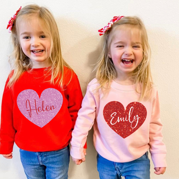 Personalized Girl Valentine's Day Glitter Sweatshirt| Cloth21302