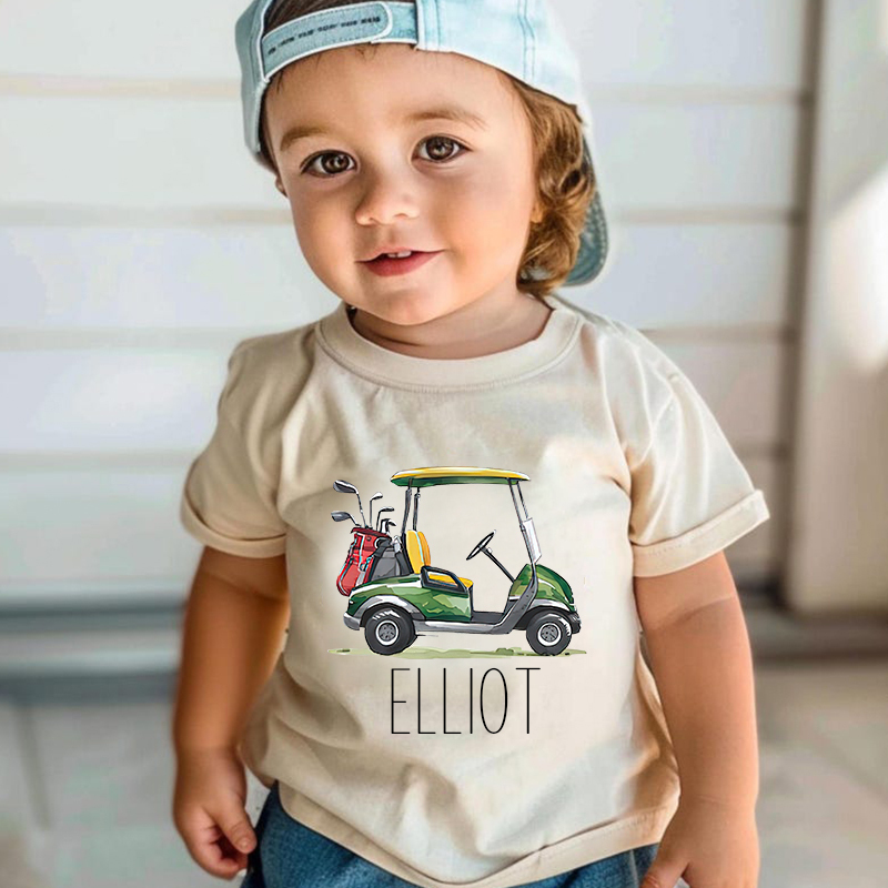 Personalized Boy Green Golf Cart Name T-Shirt| Cloth1432