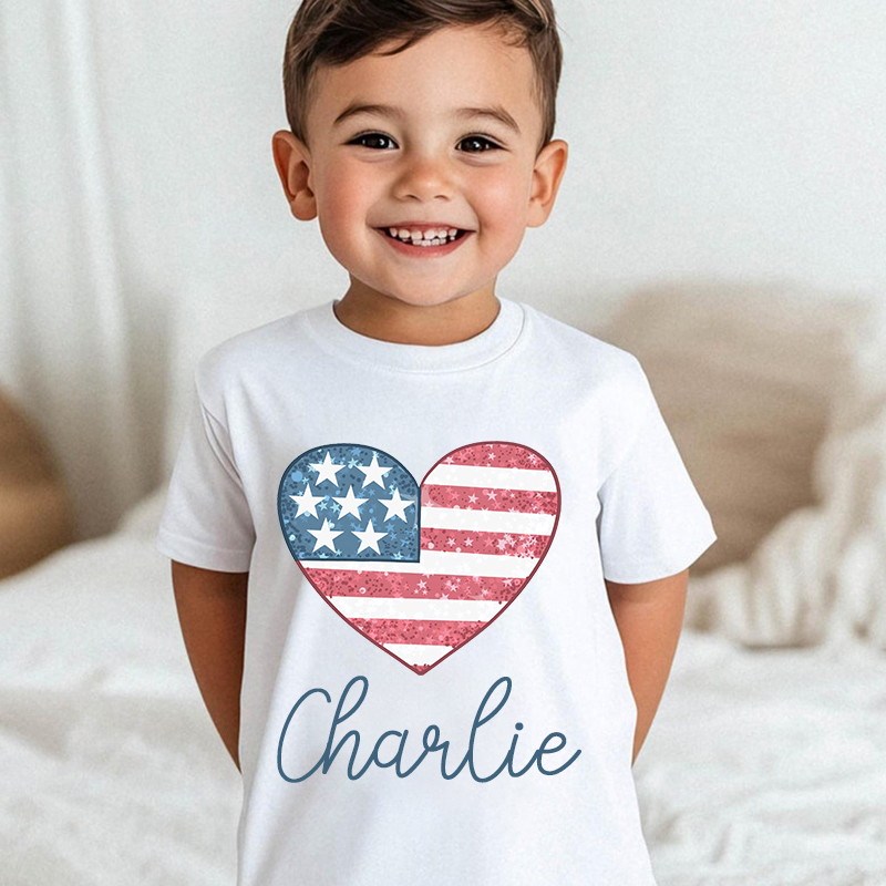 Personalized Kid 4th Of July Heart Independence T-Shirt| Cloth1453