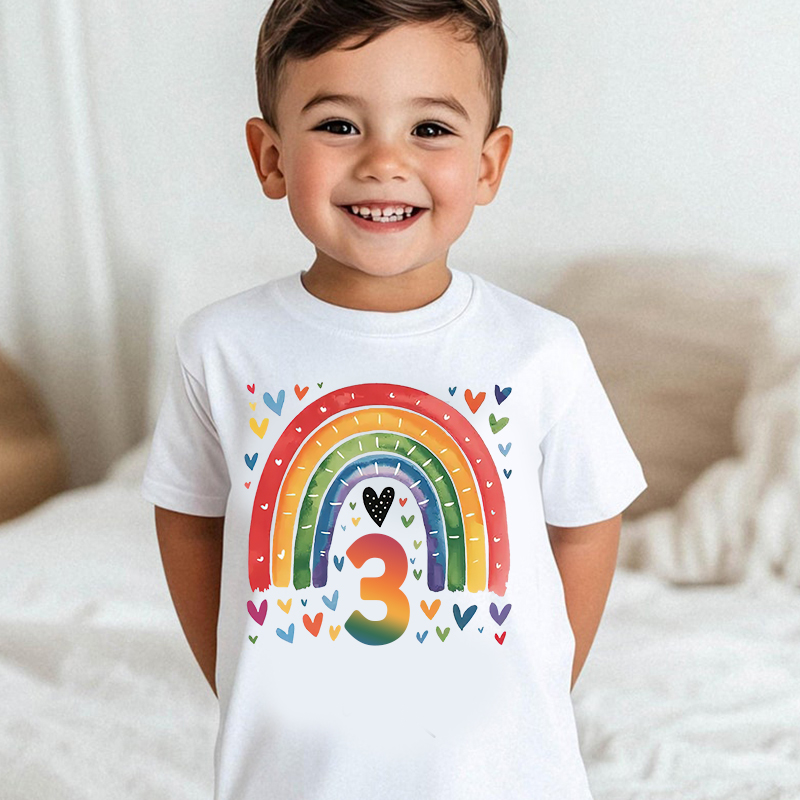 Personalized Girl Birthday Watercolor Rainbow T-Shirt| Cloth1469