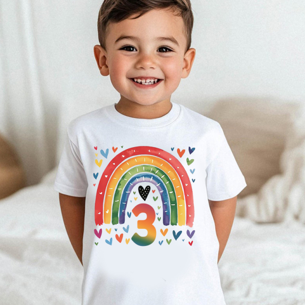 Personalized Girl Birthday Watercolor Rainbow T-Shirt| Cloth1469