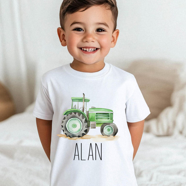 Personalized Boy Green Farm Tractor Name T-Shirt| Cloth1428