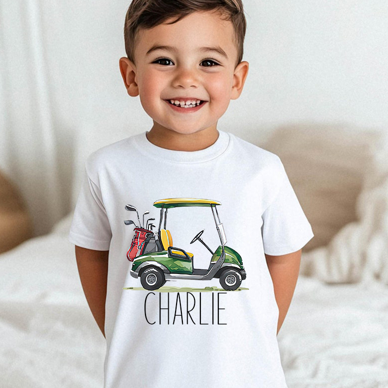 Personalized Boy Green Golf Cart Name T-Shirt| Cloth1432