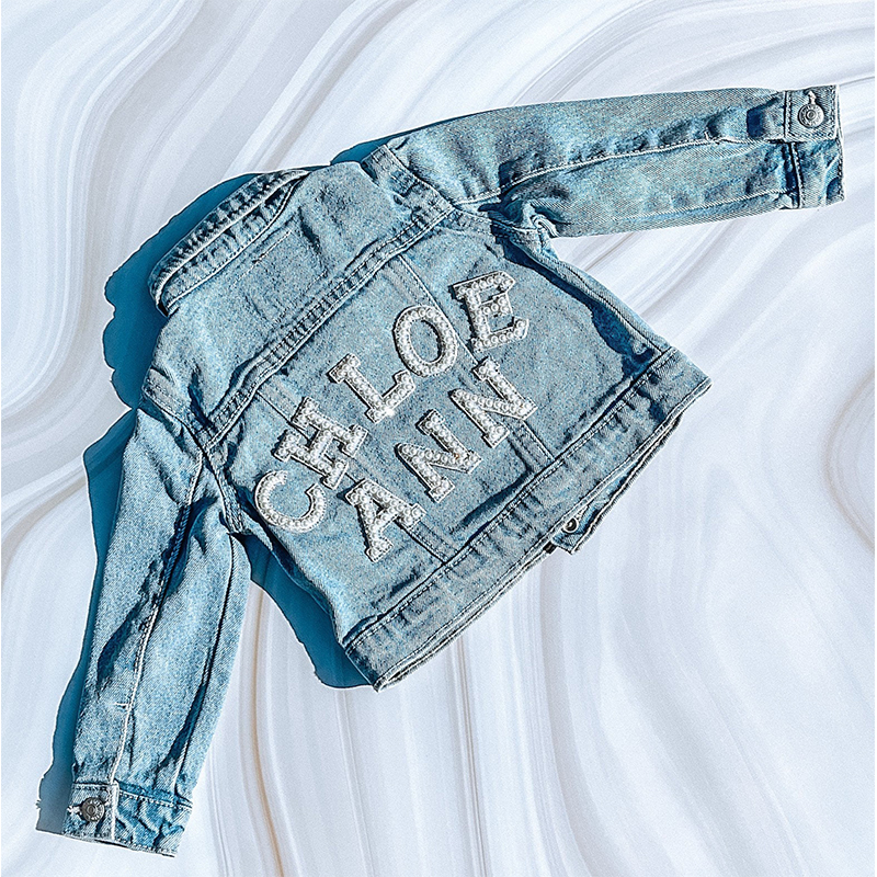 Personalized Kids Pearl Letter Denim Jacket| Cloth177