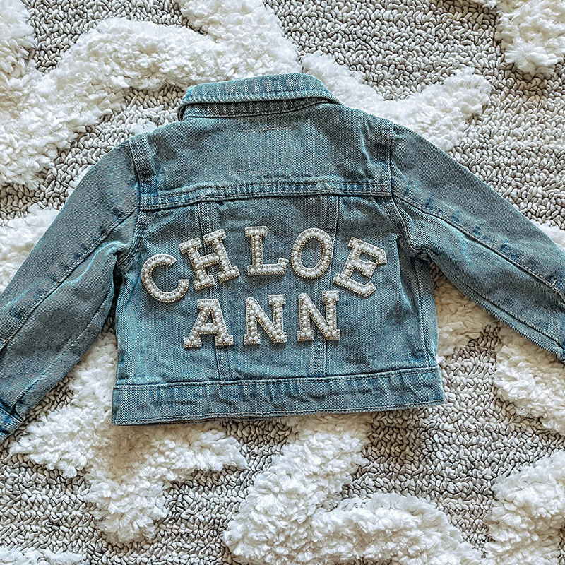Personalized Kids Pearl Letter Denim Jacket| Cloth177