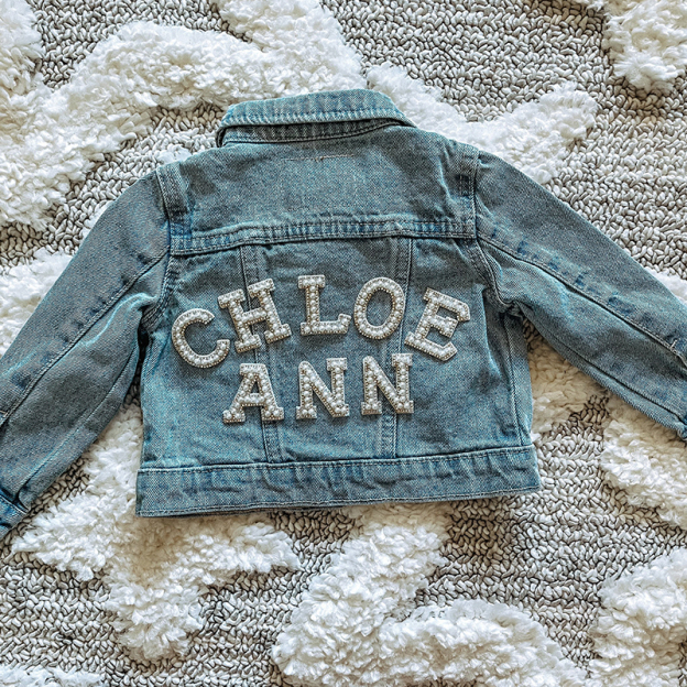 Personalized Kids Pearl Letter Denim Jacket| Cloth177