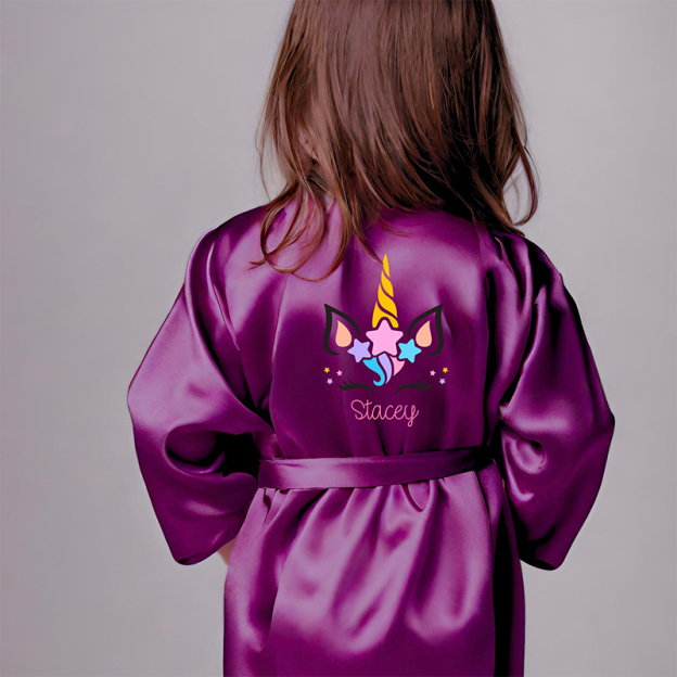 Personalized Girls Birthday Party Unicorn Silk Robe| Cloth158