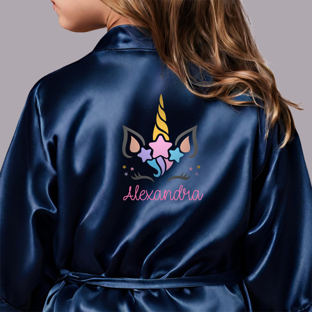 Personalized Girls Birthday Party Unicorn Silk Robe| Cloth158