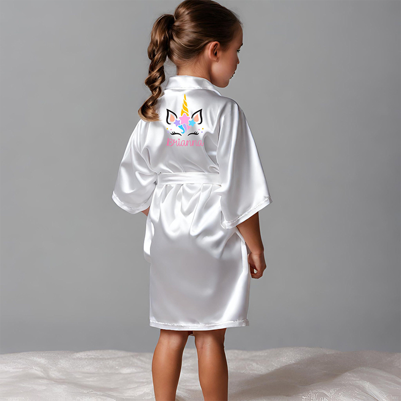 Personalized Girls Birthday Party Unicorn Silk Robe| Cloth158