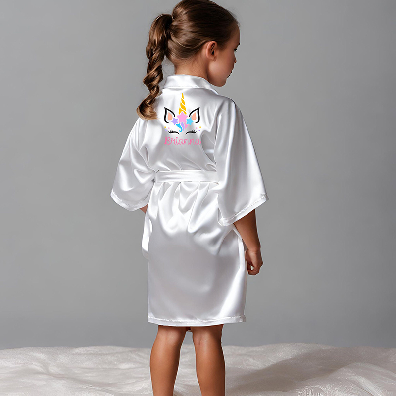 Personalized Girls Birthday Party Unicorn Silk Robe| Cloth158