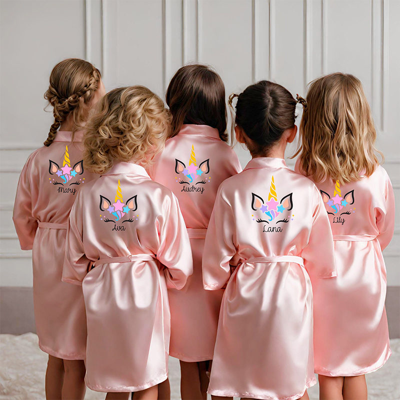 Personalized Girls Birthday Party Unicorn Silk Robe| Cloth158