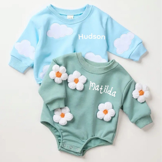 Personalized Baby Multicolor Long Sleeve Romper| BBCloth64