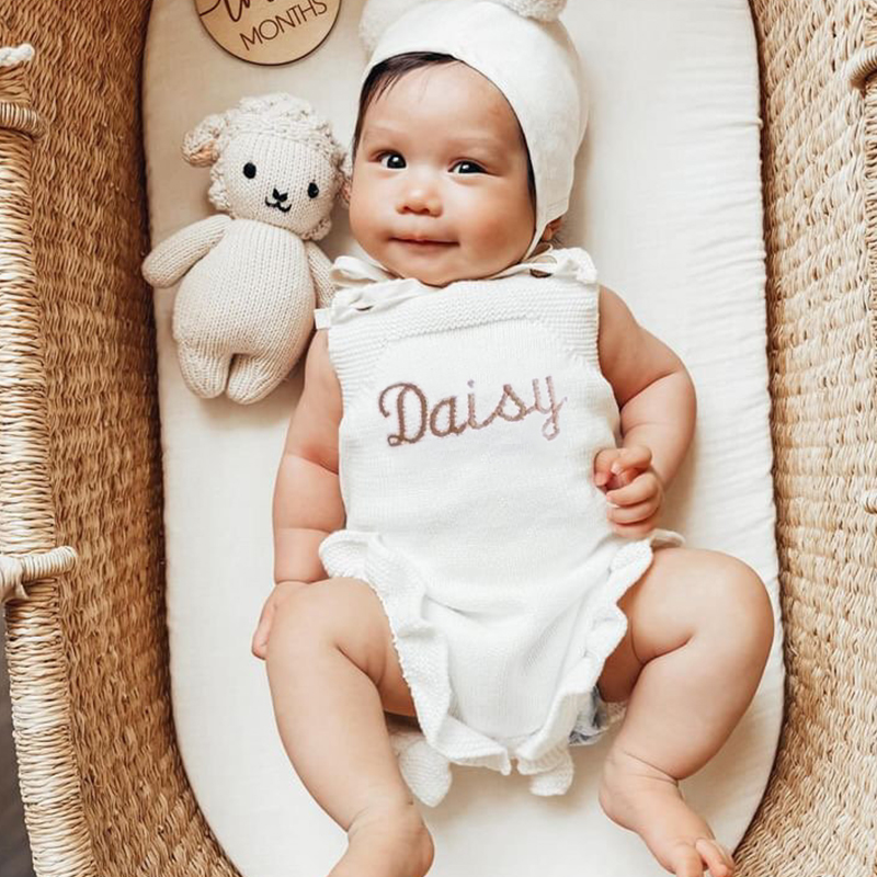 Personalized Baby Hand Embroidered Knit Romper| BBCloth64