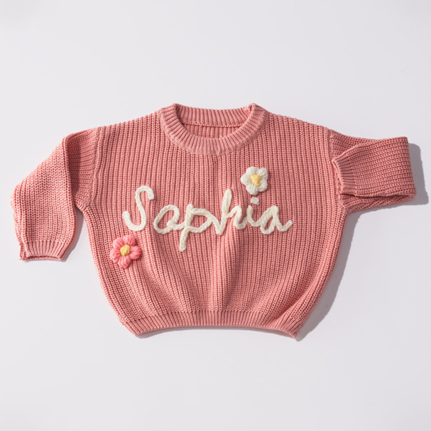 Personalized Hand Embroidered Kids Flower Sweater| Cloth188