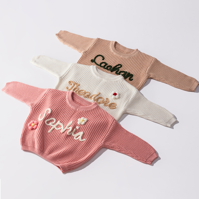 Personalized Hand Embroidered Kids Flower Sweater| Cloth188