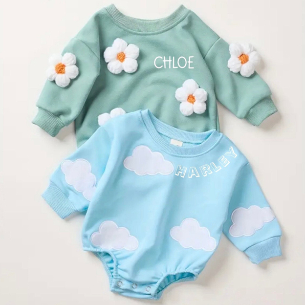 Personalized Baby Multicolor Long Sleeve Romper| BBCloth64