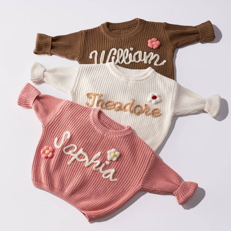 Personalized Hand Embroidered Kids Flower Sweater| Cloth188
