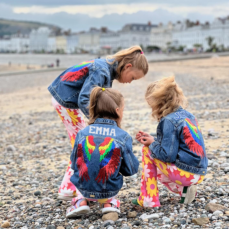 Personalized Kids Angel Wing Patch Denim Jacket| Cloth208