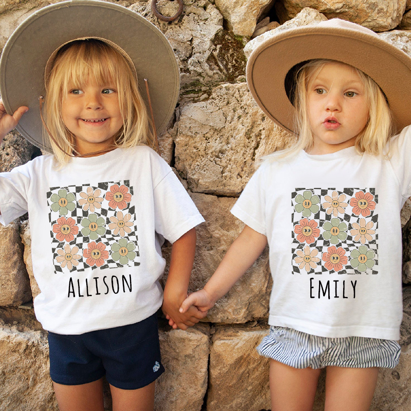 Personalized Girls Retro Flower T-Shirt| Cloth1422