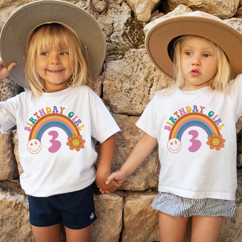 Personalized Girl Retro Rainbow Cozy T-Shirt| Cloth1436
