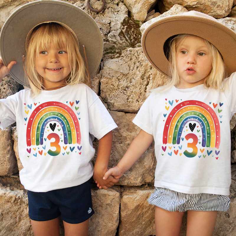Personalized Girl Birthday Watercolor Rainbow T-Shirt| Cloth1469