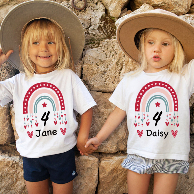 Personalized Girl Rainbow Birthday T-Shirt| Cloth1471