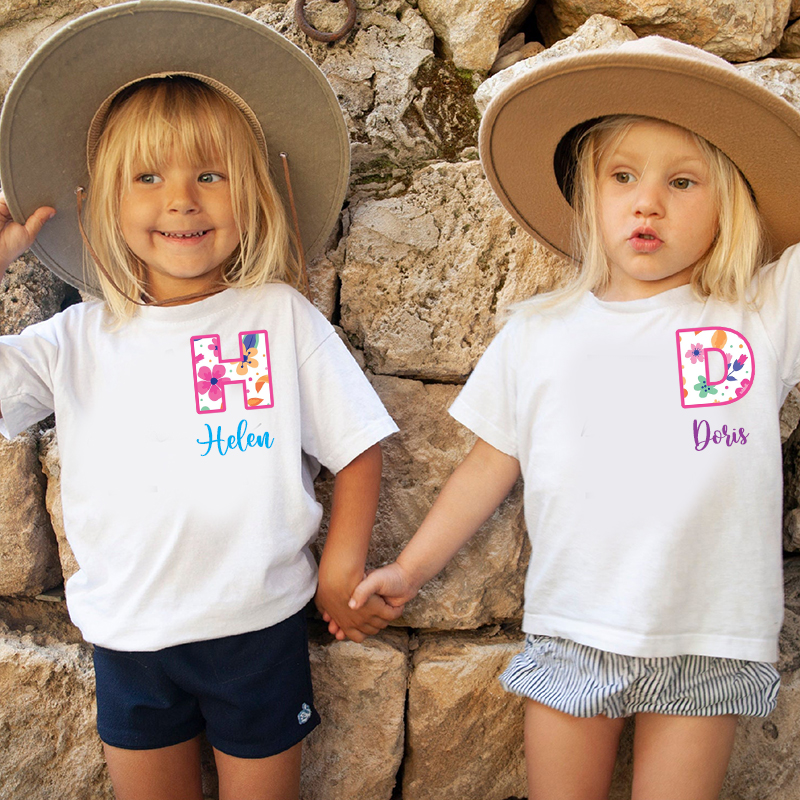 Personalized Girl Initial Cute Floral T-Shirt| Cloth1475