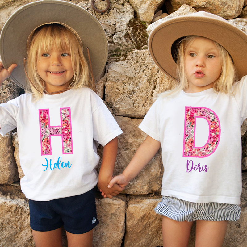 Personalized Girl Initial Cute Floral T-Shirt| Cloth1476