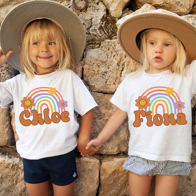 Personalized Girl Retro Rainbow Cozy T-Shirt| Cloth1435