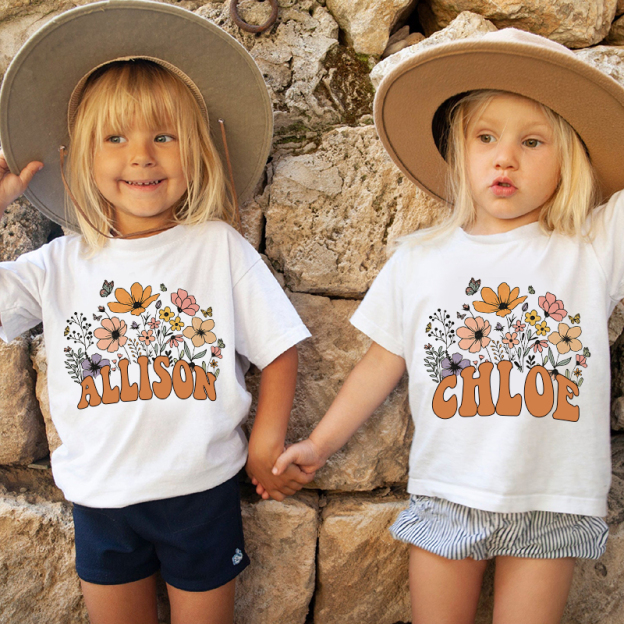 Personalized Girls Retro Daisy Wild Flower T-Shirt| Cloth1421