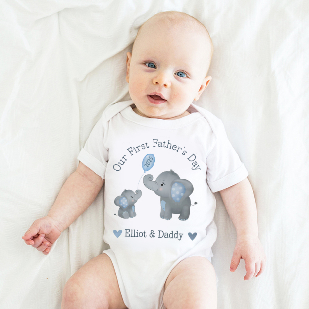 Personalized Our First Father's Day Elephant Cozy Onesie| BBcloth2218