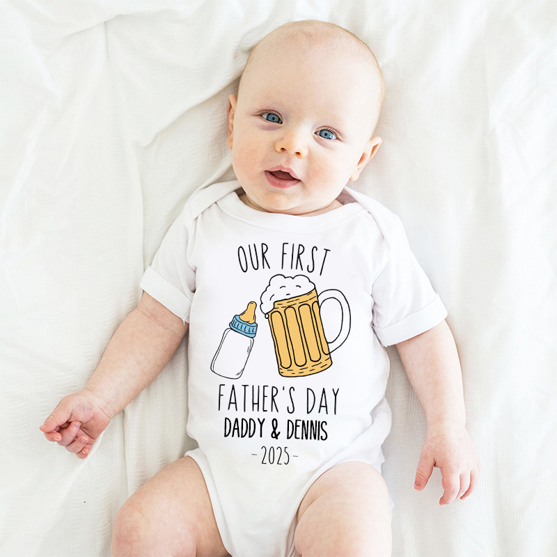 Personalized Funny Our First Father's Day Cozy Onesie| BBcloth2221
