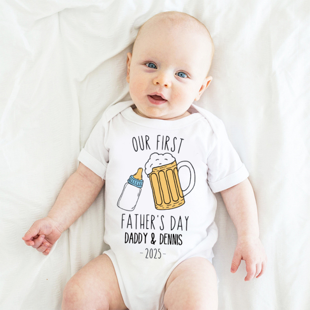 Personalized Funny Our First Father's Day Cozy Onesie| BBcloth2221