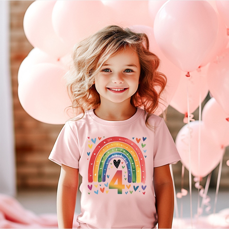 Personalized Girl Birthday Watercolor Rainbow T-Shirt| Cloth1469
