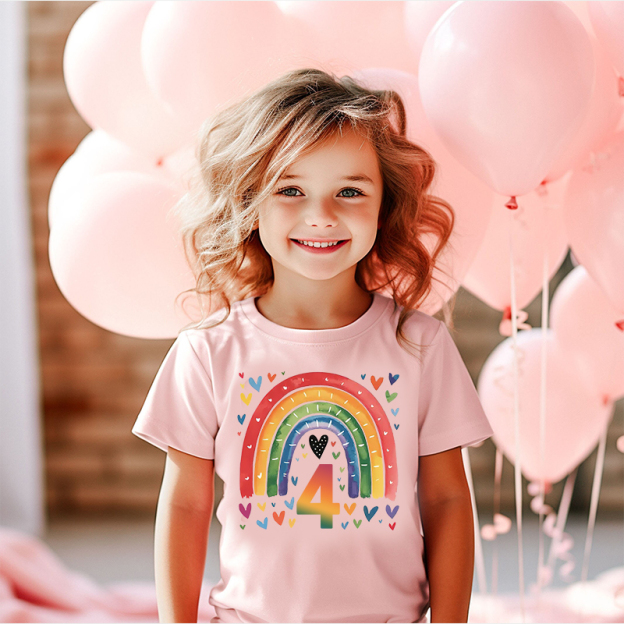 Personalized Girl Birthday Watercolor Rainbow T-Shirt| Cloth1469