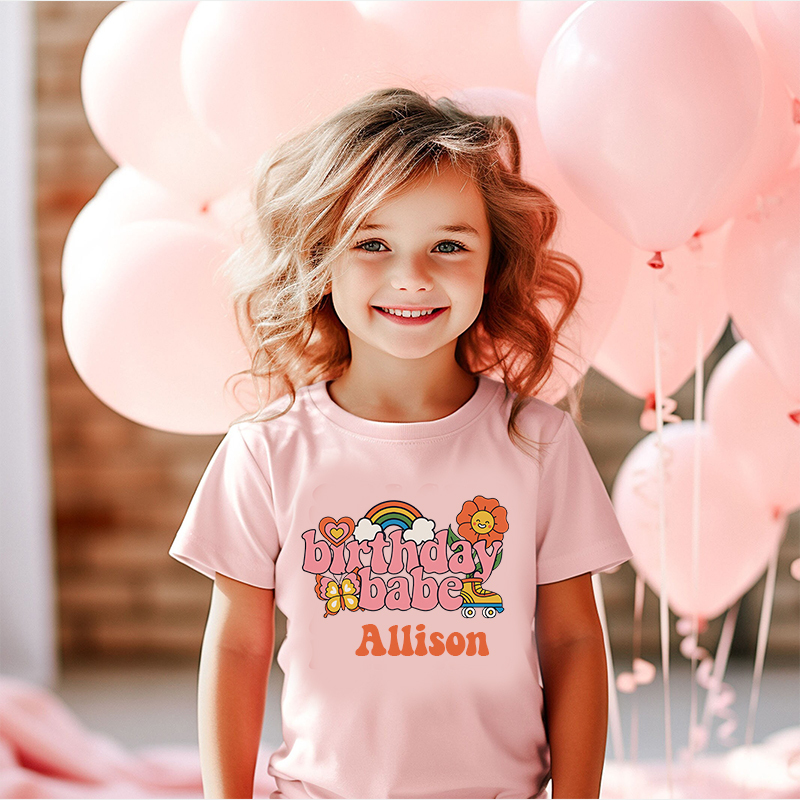 Personalized Girls Pink Retro Birthday T-Shirt| Cloth1422