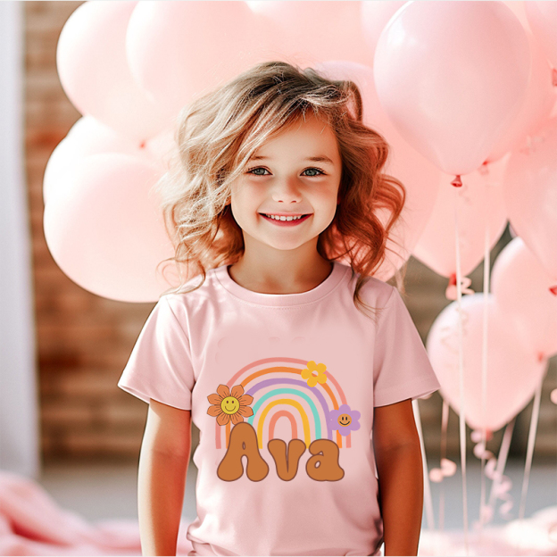 Personalized Girl Retro Rainbow Cozy T-Shirt| Cloth1435