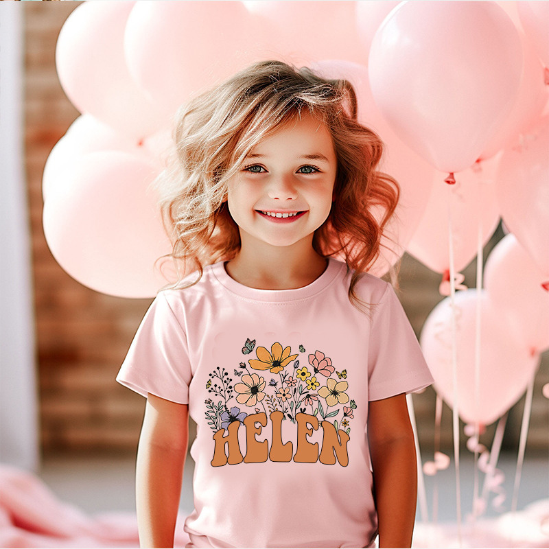 Personalized Girls Retro Daisy Wild Flower T-Shirt| Cloth1421