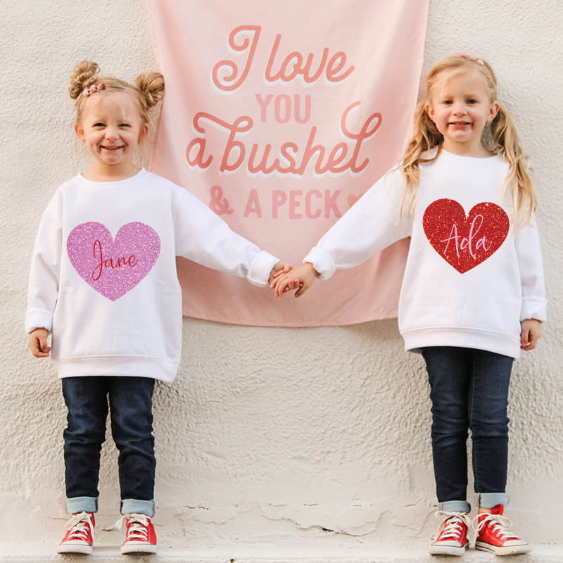 Personalized Girl Valentine's Day Glitter Sweatshirt| Cloth21302