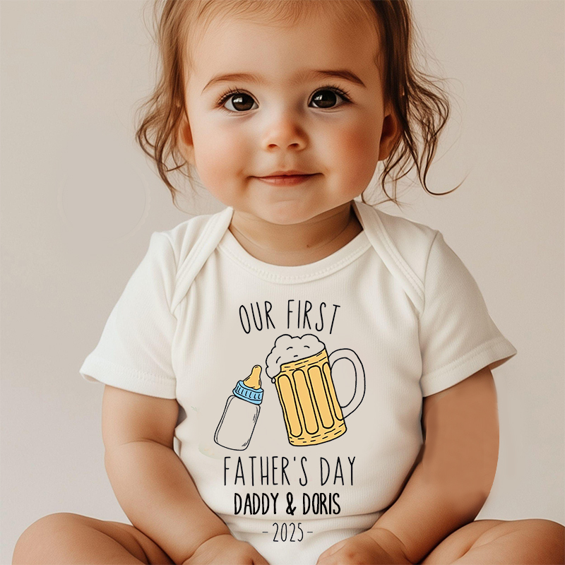 Personalized Funny Our First Father's Day Cozy Onesie| BBcloth2221