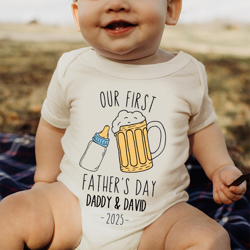 Personalized Funny Our First Father's Day Cozy Onesie| BBcloth2221