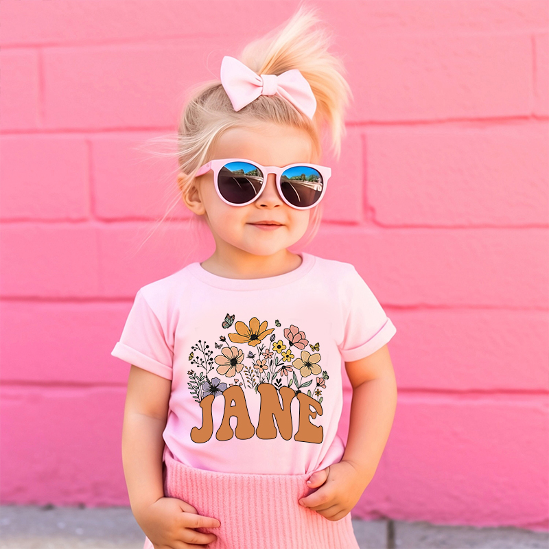 Personalized Girls Retro Daisy Wild Flower T-Shirt| Cloth1421