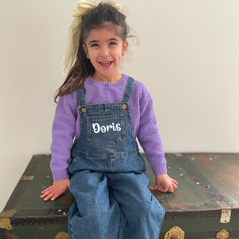 Personalized Kids Oversized Denim Overalls| Pants06