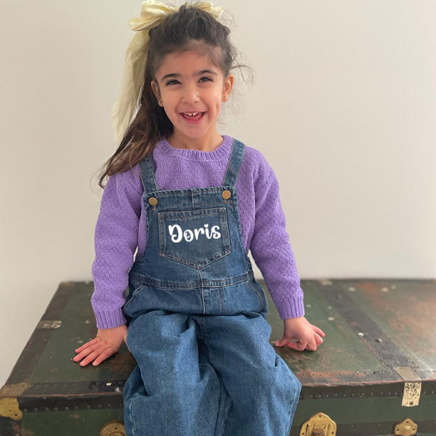 Personalized Kids Oversized Denim Overalls| Pants06