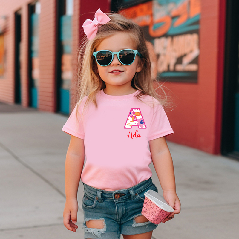 Personalized Girl Initial Cute Floral T-Shirt| Cloth1475