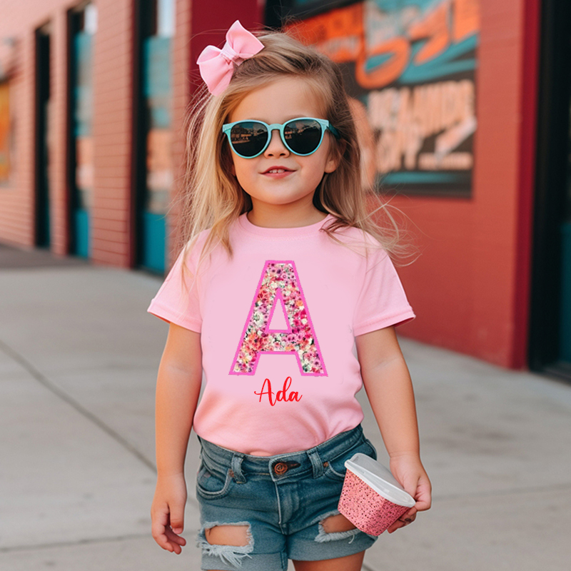 Personalized Girl Initial Cute Floral T-Shirt| Cloth1476