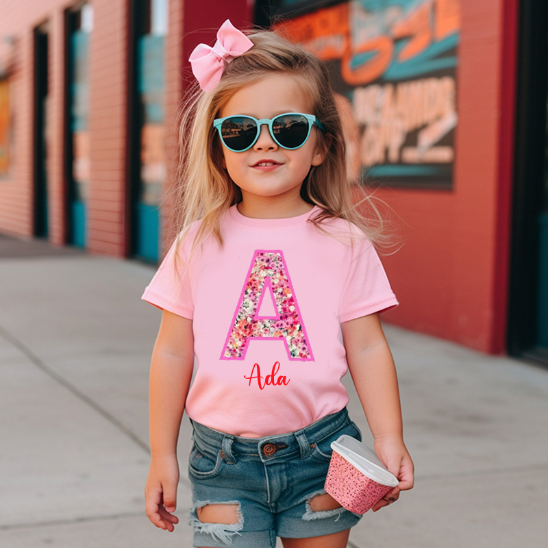 Personalized Girl Initial Cute Floral T-Shirt| Cloth1476