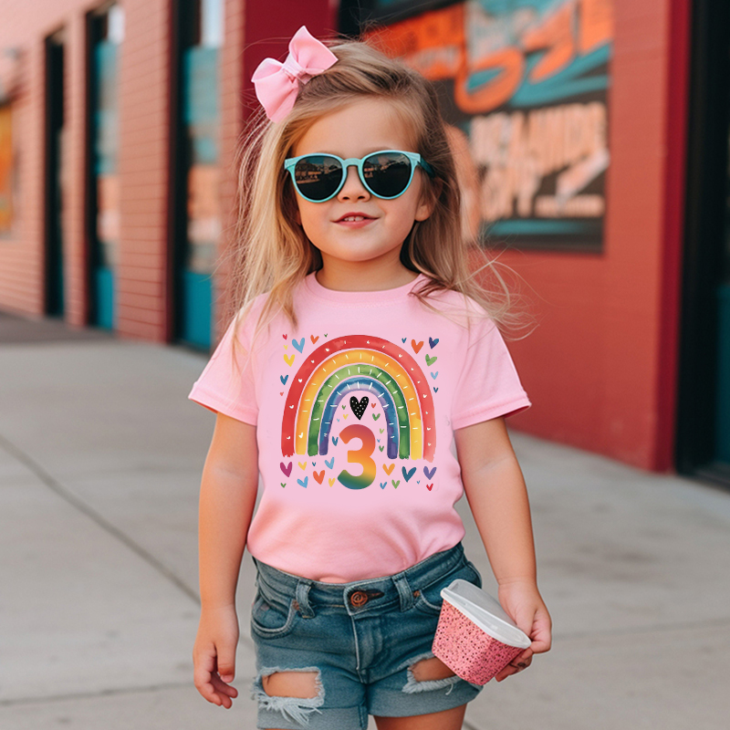 Personalized Girl Birthday Watercolor Rainbow T-Shirt| Cloth1469