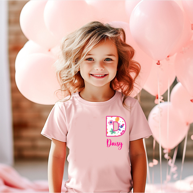 Personalized Girl Initial Cute Floral T-Shirt| Cloth1475