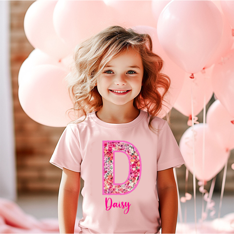 Personalized Girl Initial Cute Floral T-Shirt| Cloth1476